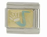 SilverBin Gold Tone Enamel Paint Blue Saxophone Stainless Steel Italian Charm Link
