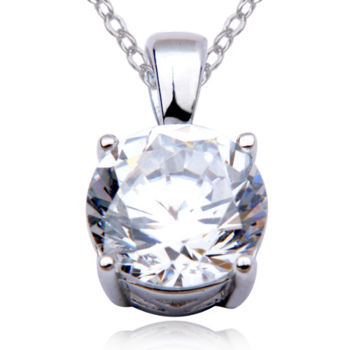Sterling Silver Rhodium Plated Sterling Silver Cubic Zirconia Scroll Basket Setting Pendant, 18"