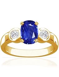 18K Yellow Gold Cushion Cut Blue Sapphire Three Stone Ring