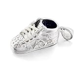 Bling Jewelry 925 Sterling Silver Hi Top Sneaker Baby Shoe Charm Pendant White Shoe Laces