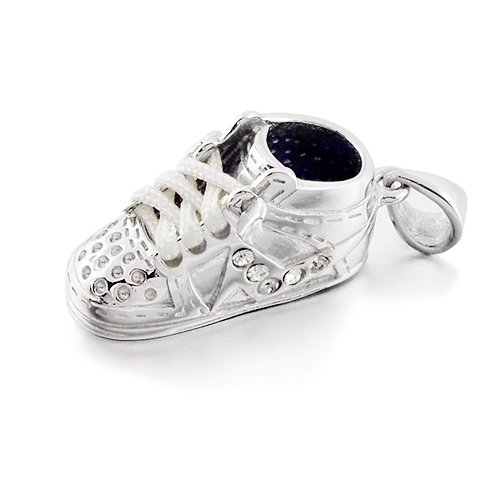 Bling Jewelry 925 Sterling Silver Hi Top Sneaker Baby Shoe Charm Pendant White Shoe Laces