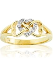 Solid 10k Yellow Gold Diamond Triple Heart Infinity Ring