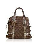 Ghibli Brown Quilted Leather and Reptile Trim Tote Bag
