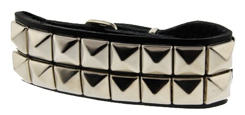 2 Rows of Pryamid Shaped Studs Leather Wrist Band Bracelet