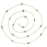 14k Yellow Gold Exotic Multi-Gemstone Station Necklace, 36"