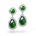 Classic Bridal Statement 7-5CT Green AAA CZ Pear Shaped Simulated Emerald Cubic Zirconia Halo Teardrop Chandelier Dangle Earrings For Women Bridesmaid Silver Plated