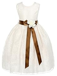 Girls Polyester Knee Length Lace Flower-Girl Dress  With a Ribbon  and a Sash 