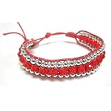 Sparkly Silver and Red Crystal Bead Bracelet