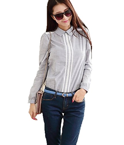 YeeNoke®      シャツ ブラウス マリーン　ボーダー柄　トップスレディース ブラウス 大人め ヘビロテ 通勤 オフィス 仕事 シャツ S M L