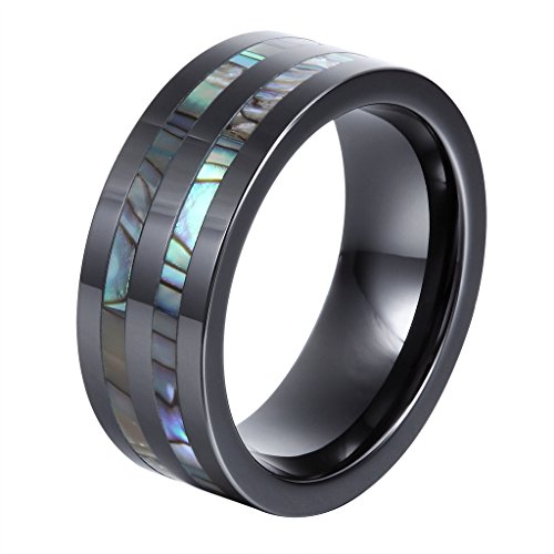 L-Ring 8MM Black Ceramic Men s Wedding Engagement Ring with Abalone Shell Inlay Comfort Fit,Size 6-14 (10)