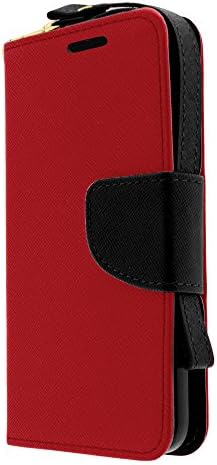Nokia Lumia 530 Case, Nokia Lumia 530 Wallet Case, Colorful PU Leather Wallet Case Flip Cover with Card Slots and Stand for Nokia Lumia 530 (T Mobile, Cricket) from MINITURTLE | Includes Clear Screen Protector and Stylus Pen - Red / Black