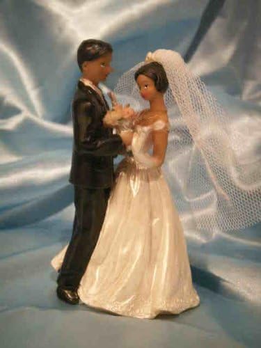Black Bride and Groom Cake Top Figurine 4.5" Tall Veil