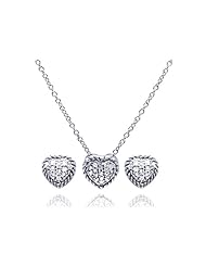 Nickel Free Sterling Silver Pendant & Earring Sets Braided Border CZ Silver Heart Set