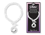 SISTER Circle & Heart Cut Out Silver Toggle Charm Bracelet w  Verse