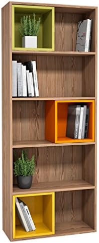 Mia Mobili Alto Rectangular 4 shelf Bookshelf Organizer (Walnut / Green / Orange / Yellow)