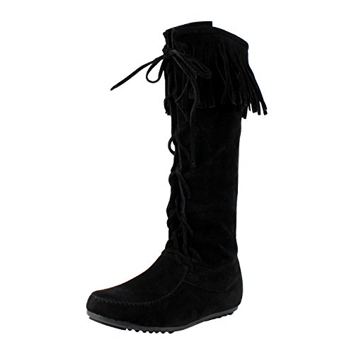 West Blvd Havana Fringe Moccasin Knee High Boots