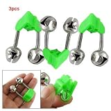 3 Pcs Bite Alarm Fishing Rod Pole Twin Ring Bells w Clip Green