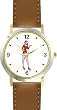 Beautiful Woman - Santa Claus Helper, Girlfriend, Wife or Daughter Christmas Theme - WATCHBUDDY&reg; DELUXE TWO-TONE THEME WATCH - Arabic Numbers - Brown Leather Strap-Women's Size-Small
