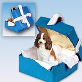 Cavalier King Charles Spaniel Blue Gift Box Dog Ornament - Brow