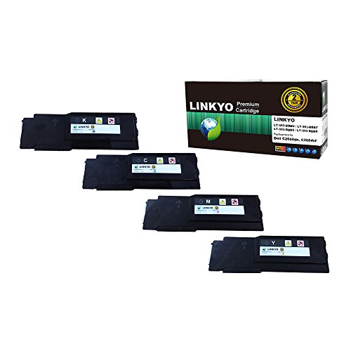 LINKYO Replacement Dell C2660dn, C2665dnf Color Toner Cartridge 4 Pack (Black, Cyan, Magenta, Yellow)