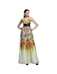 V-neck General Print Empire   Waistline Floor Length Beaded Vintage Sleeveless Evening Dress/Homecoming Dress/Prom Dress/Wedding Party Dress 