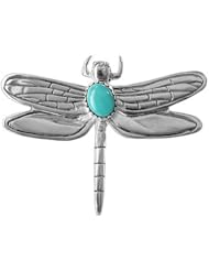 Sterling Silver Pin 37mm x 48mm Dragonfly with 7mm Round Reconstituted Turquoise