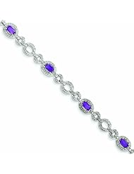 Genuine .925 Sterling Silver Diamond & Amethyst Oval Link Bracelet 9.1 Grams . 100% Satisfaction Guaranteed.