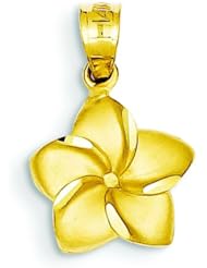 14K Yellow Gold Plumeria Floral Charm Pendant Jewelry