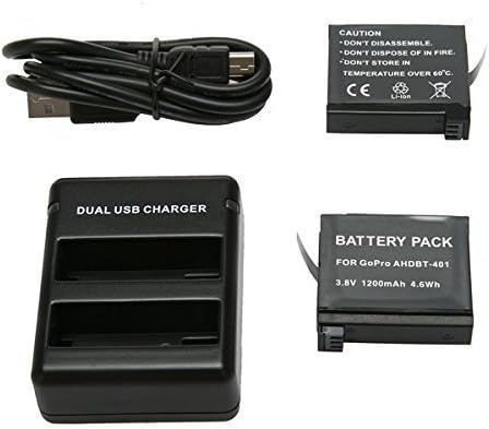 Power Battery (2 Pack 1200mAh Batterys) and Dual Charger with Micro USB Cable EXtra Power Kit for Gopro Hero4 HERO HD 4