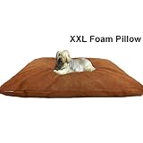 XXL Extra Large Overstuffed 58"X40" Memory Mix Foam Pet Bed Pillow for Big Dog with Golden brown Suede 2 Layer Pet Bed Covers
