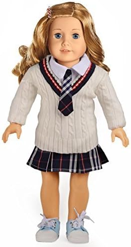 Doll Clothes for 18 Inch American Girl Dolls 3PC White Sweater School Uniform Set
