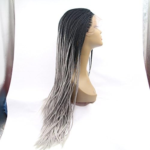 CY Hair Beauty Synthetic Lace Front Wigs Black Ombre Grey Cheap Heat Resistant 2 Tones Fiber Braid Hair (18 inch)