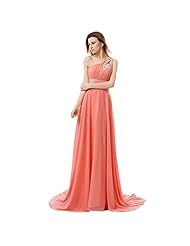 A-line One Shoulder Chiffon Applique Backless Evening Dress  with a Court Train 