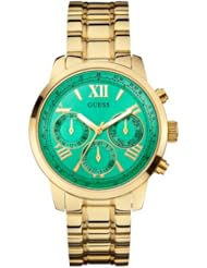 GUESS Womens U0330L5 Gold-Tone Multi-Function Watch with Green Dial