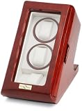 Diplomat Cherry Wood Double Watch Winder with White Leather Interior for sale