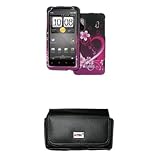 IMAGE OF EMPIRE Sprint HTC EVO Design 4G Black Leather Case Pouch with Belt Clip and Belt Loops + Purple Hearts with Flowers Rubberized Design Snap-On Cover Case [EMPIRE Packaging]