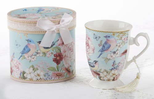 Porcelain Tea / Coffee Mug in Matching Decoraive Box, Blue Birds