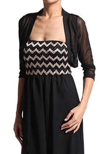 TheMogan Women's Sheer Mesh 3/4 Sleeve Bolero Open Cardigan