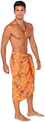 1 World Sarongs Mens Abstract Top Quality Sarong in Orange