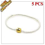 1 Buy = 5PCS 20CM(7.8) Golden Clasp Silver Plated Alloy Bracelet Base Chains, Crowned O, High Quality With Sterling 925 Silver Brightness, Matching Lampwork Murano Glass Beads for European Style Bracelets and Necklaces, Well Compatible with Pandora, Troll, Biagi, Caprice, Dione Beads
