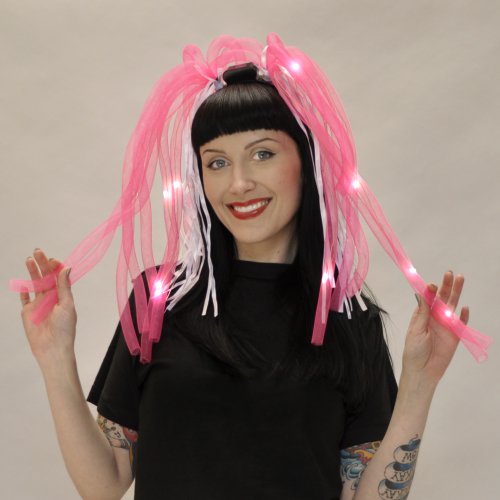 Pink Light Up Noodle Headband with White Ribbons
