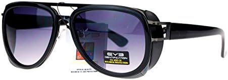 Mens Retro Steam Punk Side Visor Wind Breaker Aviator Sunglasses Black Smoke