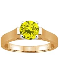 1.10 Ct Round Canary SI1/SI2 Diamond 18K Yellow Gold Ring