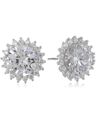 Sterling Silver and Simulated Diamond Floral Stud Earrings