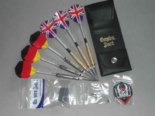 6 DARTPFEILE mit STAHL- und PLASTIKSPITZEN (3 Chrom + 3 Messing), EMPIRE®-DARTTASCHE und ZUBEHÖR (231
