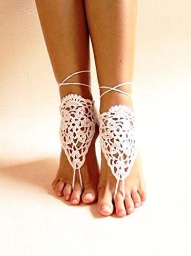 White Hollow-Out Wedding Crochet Barefoot Sandals,Bridesmaid Barefoot Sandals,Sexy Sandals,Beach Wedding,Destination Wedding,Bridesmaid Accessory