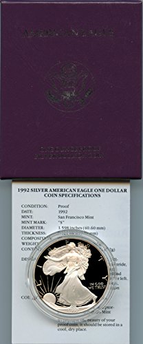 1992 Proof American Eagle Silver Dollar with Original Packaging & Certificate of Authenticity.
