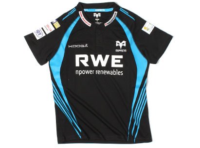Ospreys 2011/12 Home Ladies Replica Rugby Shirt Black/Cyan Blue - size 16