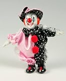 Clown Figurine - Pink & Black with Polka-Dots, Hand-Painted, Posable, Porcelain, 7 Height