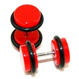 Fake Cheaters Illusion Ear Plugs (Color Red, Shaft Size 16G or (1.2mm), Appearance 0G or 8mm Medium, SOLD as a Pair)